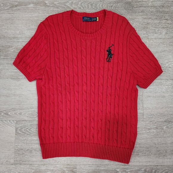 Polo Ralph Lauren Sweaters - Polo Ralph Lauren Cable Knit Crewneck Short Sleeve Pullover Sweater Women's XL